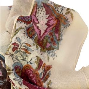 FLORAL Brown Mauve Beige Soft Aqua Embroidered Fringe